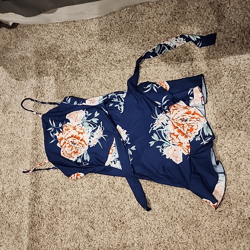 Blue floral tie dress